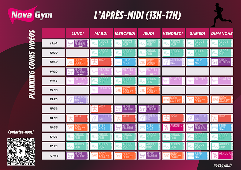 planning cours video novagym sport fitness tours